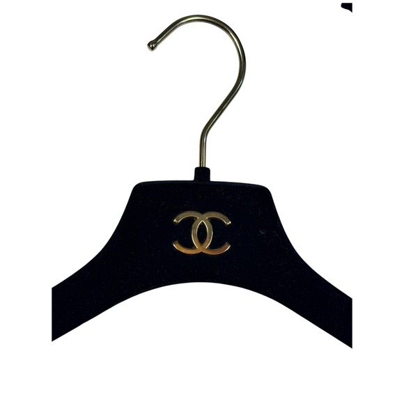 Chanel Black Velvet Hangers Set of 2 Gold CC Logo Skirt Pants Hangers Vintage